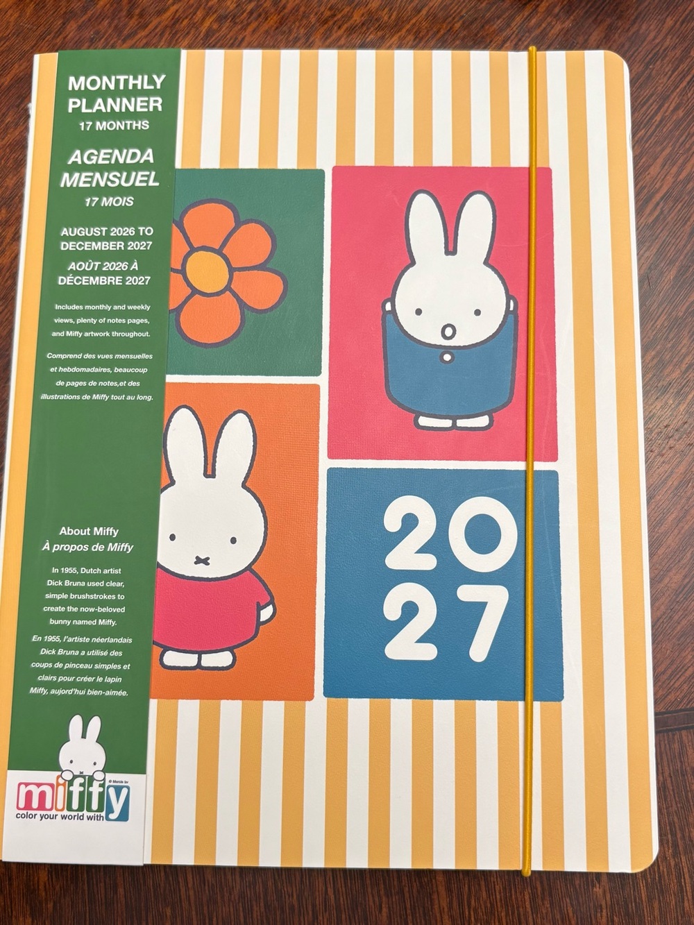 miffy 2027 Monthly Planner – Yellow Stripe with Color Blocks
